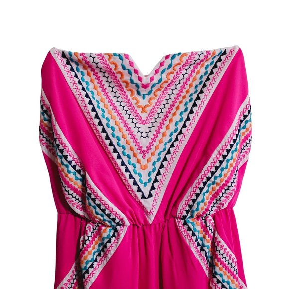 My Michelle Strapless Maxi Dress size XS Embroidered Hot Pink - Picture 3 of 9